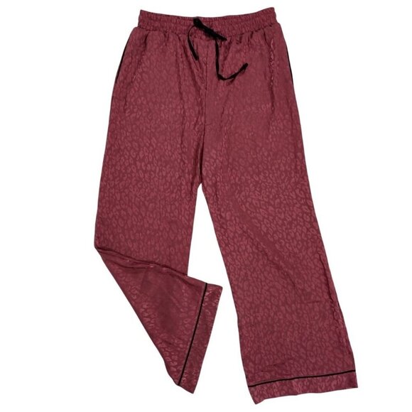BCBG Max Azria Women's Burgundy Leopard Print Satin Pajama Pants (Medium) - Picture 5 of 8